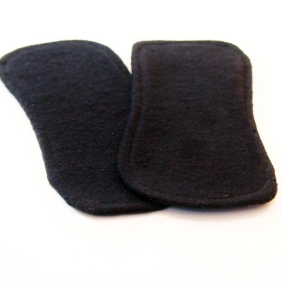 Reusable Cloth ULTRATHIN lay-in wingless pantyliners - Set of 2 solid BLACK cotton flannel