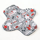 6" Reusable Cloth winged ULTRATHIN Pantyliner - Red & Grey Dogs -Cotton flannel top
