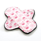 LIGHT Flow - ORGANIC Reusable Cloth Menstrual pad - 6 inch -bamboo core - Black Windpro - cotton flannel top - Cloud9 Pigs