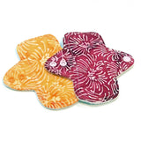 Starter Set of Reusable Cloth Menstrual Pads - Heavy White Fleece Water Barrier - Quilter's Cotton Top - Batiks