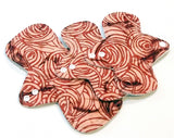 Starter Set of Reusable Cloth Menstrual Pads - Heavy White Fleece Water Barrier - Quilter's Cotton Top - Burnt Umber Batiks