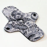 Reusable Cloth winged ULTRATHIN Pantyliner - 8 Inch in "Black Ivy" - Cotton Flannel top