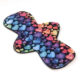 11" MODERATE Flow - Reusable cloth menstrual pad - Windpro - Quilter's Cotton Top in Rainbow Hearts