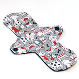 Reusable Cloth Pantyliner - ULTRATHIN - 9 inch - Red & Grey Dogs - Cotton Flannel top