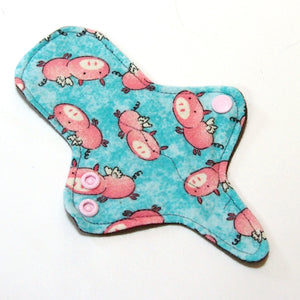 ULTRATHIN Reusable Cloth Pad 7 inch Adjustable Thong liner - When Pigs Fly - Cotton flannel top