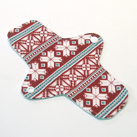 8 inch Reusable Cloth winged ULTRATHIN Pantyliner - Red Fair Isle Cotton Flannel