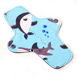 8 inch Reusable Cloth winged ULTRATHIN Pantyliner - Happy Sharks Cotton Flannel