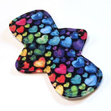 9" Moderate Flow Cloth Menstrual Pad -  PUL  - Quilter's Cotton - Rainbow Hearts