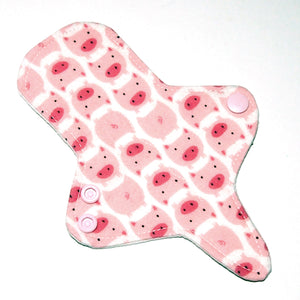 All Organic ULTRATHIN Reusable Cloth Pad 7 inch Adjustable Thong liner - Pigs - Cotton flannel top